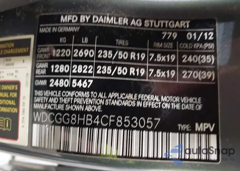 2012 Mercedes-Benz Glk 350 4Matic from USA, damaged, VIN WDCGG8HB4CF853057